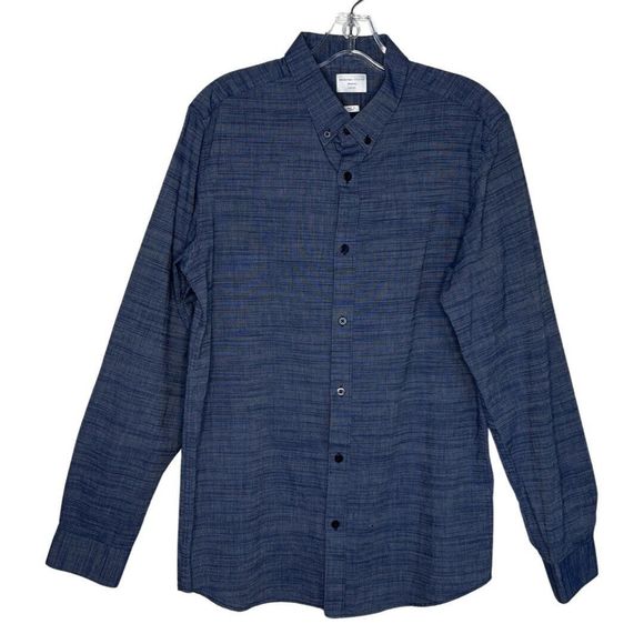 Selected Homme Shirt Men Medium Slim Blue Twill Button-up Classic Casual  Preppy - Picture 1 of 8